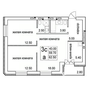 3-к квартира, строящийся дом, 63м2, 7/8 этаж