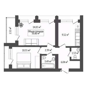 2-к квартира, вторичка, 51м2, 8/22 этаж