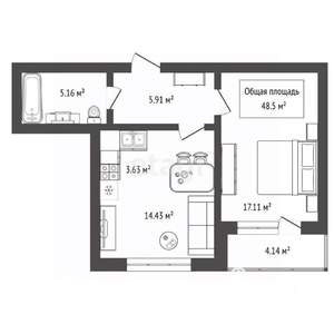 1-к квартира, вторичка, 49м2, 2/29 этаж