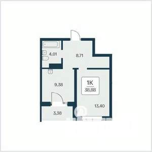1-к квартира, вторичка, 39м2, 2/25 этаж