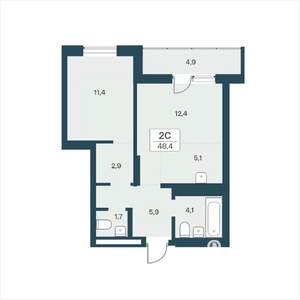 1-к квартира, вторичка, 48м2, 11/18 этаж