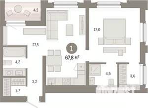 1-к квартира, вторичка, 68м2, 9/9 этаж