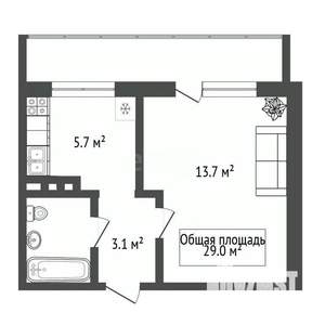 1-к квартира, вторичка, 29м2, 9/10 этаж