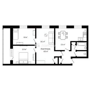 3-к квартира, вторичка, 61м2, 5/5 этаж