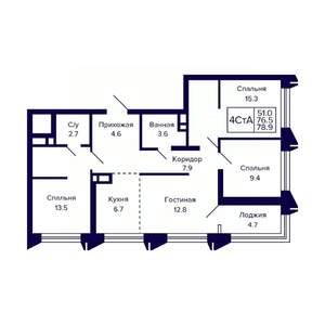 4-к квартира, вторичка, 79м2, 7/8 этаж