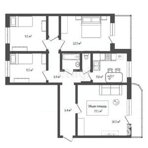 4-к квартира, вторичка, 77м2, 8/10 этаж