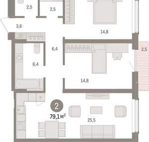 2-к квартира, вторичка, 79м2, 5/15 этаж