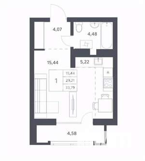 Студия квартира, вторичка, 34м2, 11/21 этаж