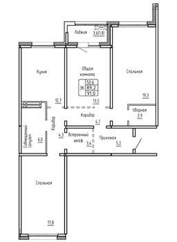 3-к квартира, строящийся дом, 91м2, 15/17 этаж