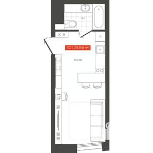 1-к квартира, вторичка, 25м2, 13/24 этаж