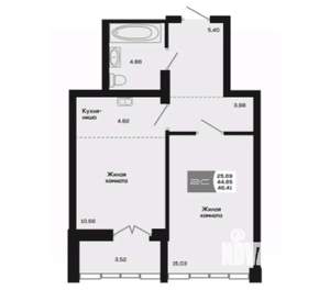 2-к квартира, вторичка, 45м2, 3/25 этаж