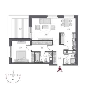 2-к квартира, строящийся дом, 65м2, 19/23 этаж