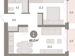 1-к квартира, вторичка, 48м2, 1/23 этаж
