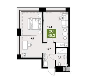 1-к квартира, строящийся дом, 45м2, 9/13 этаж