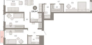 3-к квартира, вторичка, 106м2, 10/23 этаж