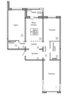3-к квартира, строящийся дом, 88м2, 15/17 этаж