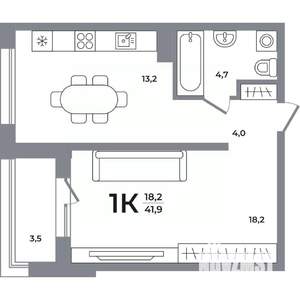 1-к квартира, вторичка, 41м2, 17/17 этаж