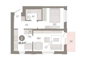 2-к квартира, вторичка, 49м2, 8/24 этаж