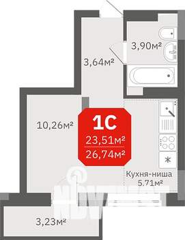 Студия квартира, строящийся дом, 27м2, 16/17 этаж