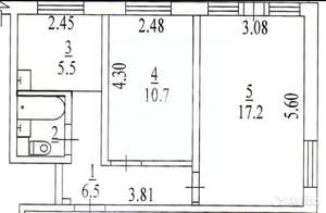 2-к квартира, вторичка, 43м2, 1/5 этаж