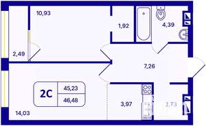 2-к квартира, вторичка, 46м2, 8/26 этаж