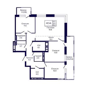 4-к квартира, вторичка, 97м2, 17/23 этаж