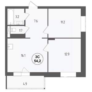 3-к квартира, вторичка, 54м2, 14/18 этаж