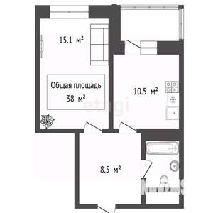 1-к квартира, вторичка, 38м2, 12/25 этаж