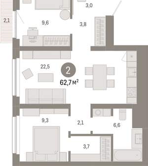 2-к квартира, вторичка, 63м2, 11/12 этаж