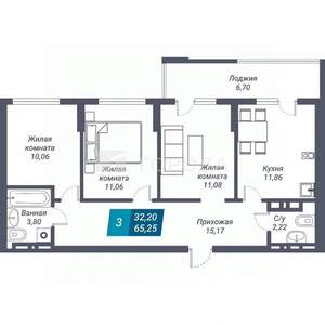 3-к квартира, сданный дом, 65м2, 7/26 этаж