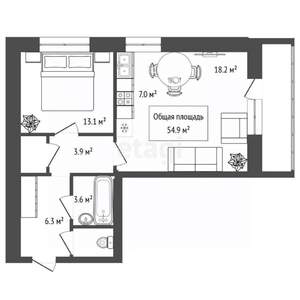 1-к квартира, вторичка, 55м2, 6/18 этаж