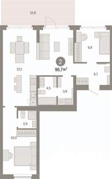 2-к квартира, вторичка, 97м2, 2/9 этаж