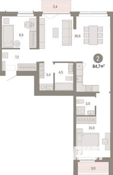 2-к квартира, вторичка, 85м2, 3/6 этаж