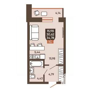 1-к квартира, вторичка, 35м2, 5/19 этаж