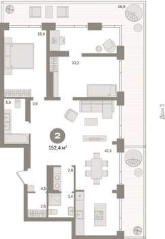 2-к квартира, сданный дом, 151м2, 7/7 этаж