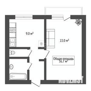 1-к квартира, вторичка, 37м2, 4/5 этаж