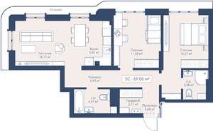 3-к квартира, вторичка, 69м2, 22/24 этаж