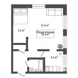 1-к квартира, вторичка, 30м2, 2/2 этаж
