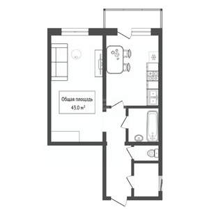 1-к квартира, вторичка, 43м2, 6/10 этаж