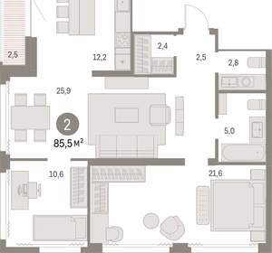 2-к квартира, вторичка, 85м2, 16/30 этаж