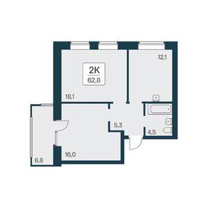 2-к квартира, вторичка, 63м2, 6/11 этаж