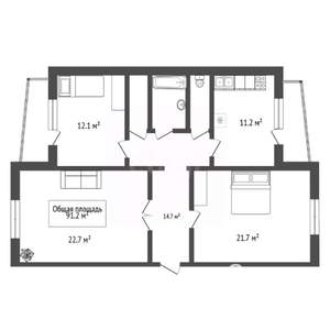 3-к квартира, вторичка, 91м2, 2/6 этаж
