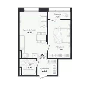 2-к квартира, строящийся дом, 40м2, 7/9 этаж