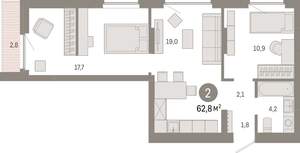 2-к квартира, вторичка, 63м2, 5/12 этаж