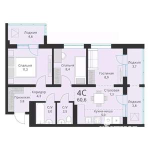 4-к квартира, вторичка, 61м2, 15/16 этаж