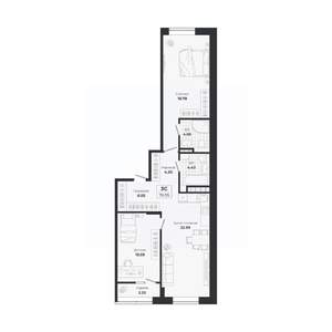 3-к квартира, строящийся дом, 75м2, 3/9 этаж