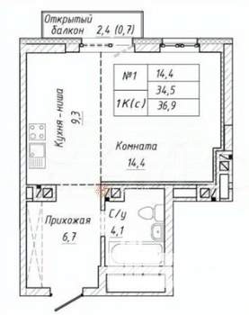 Студия квартира, сданный дом, 37м2, 3/21 этаж