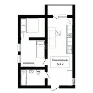 1-к квартира, вторичка, 34м2, 7/12 этаж