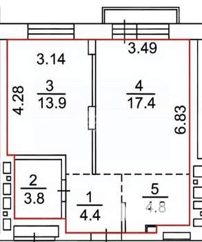 1-к квартира, вторичка, 44м2, 24/25 этаж
