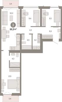 3-к квартира, вторичка, 87м2, 5/6 этаж